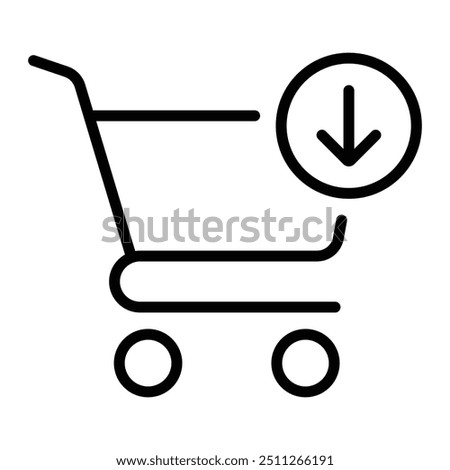 Add to shopping cart vector icon. Shop basket symbol with arrow down symbol. Online shop sign. Line outline simple illustration.