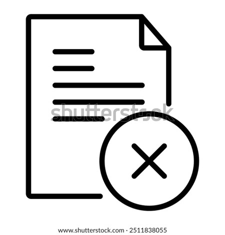 File document with cross vector icon. File has been deleted or cannot be opened symbol. Rejected, reject, report, cancel sign.