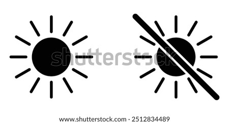 Sun and no sun vector icon set. Flat No sun light pictogram is isolated on a white background.