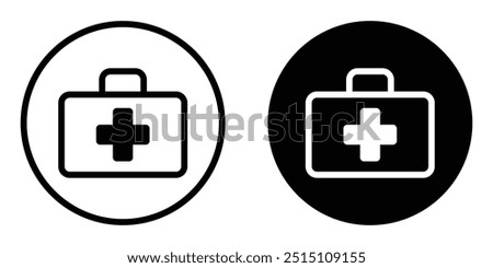 First aid bag vector icon set. Medical bag in a circle. Ambulance case symbol. Medical briefcase, box sign. Medicine, emergency.