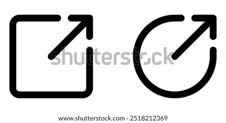 External link vector icon set. Hyperlink symbol. Square and circle shape.