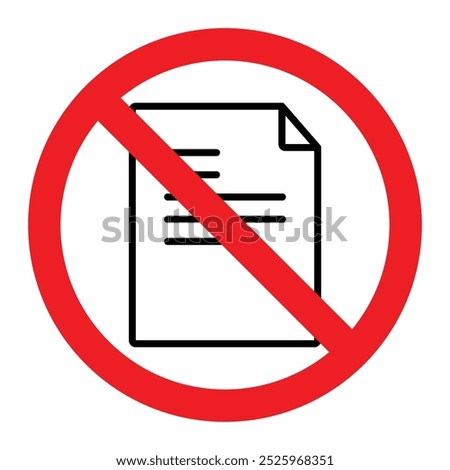 No document sign. Prohibition, forbidden, ban, stop symbol with document icon. Vector illustration.