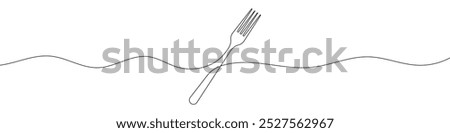 Continuous line drawing of fork. One line drawing of a silhouette of a fork. Single line art. Kitchen tool. Vector illustration.