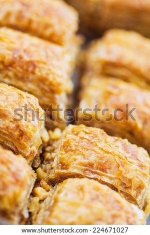 Turkish baklava,also well known in middle east, close up.