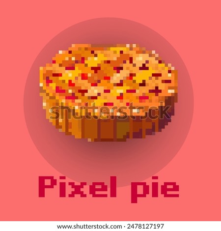 Pixel art Pie. Pixelated Pie. Autumn Fall Pie cake icon pixelated for the pixel art game and icon for website and video game. old school retro. Pie with cherry filling, more details.