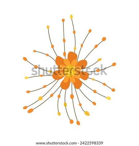 Bright brooch flower made of orange and yellow amber. Isolated vector illustration in flat style. Decoration for cards, jewelers, advertising, business cards, promotions, social networks