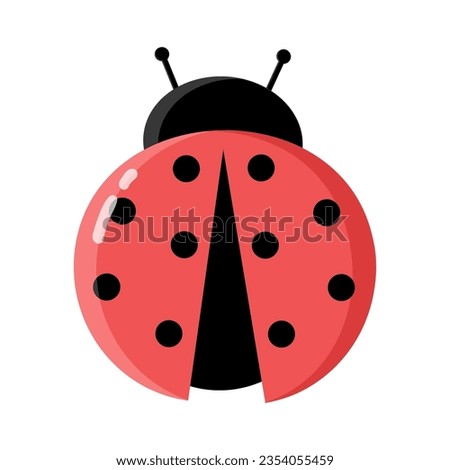 Beautiful Ladybug Flat Vector illustration. Insect isolated on white. Cartoon style dotted Lady bird. Pretty red Beetle with black Dots. Design element for poster, kid's decoration, Banner, Sticker.