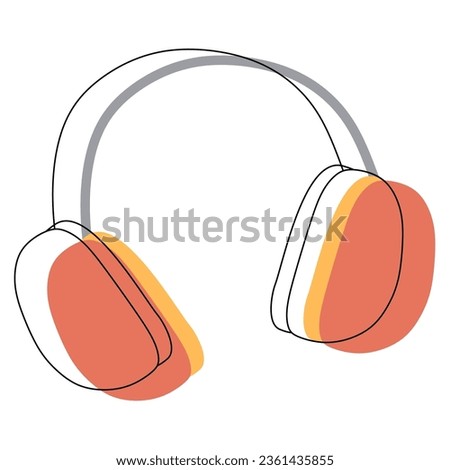 Warm Wool Winter or Autumn earmuffs. Vector illustration isolated on white. Flat and Linear Musical and Protective Accessory for head, object for holiday decoration. Design Orange and Yellow headdress