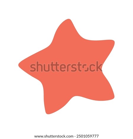 Flat red sea star vector icon isolated on white background. Cartoon Irregular Star Element. Simple Illustration For Decoration, Card, Logo Design.