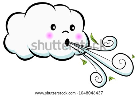 An image of a Cute Cloud Blowing Wind isolated on white.