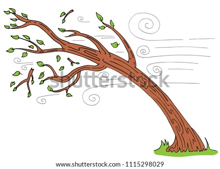 An image of a Windy Day Tree Bending Broken Branches cartoon.