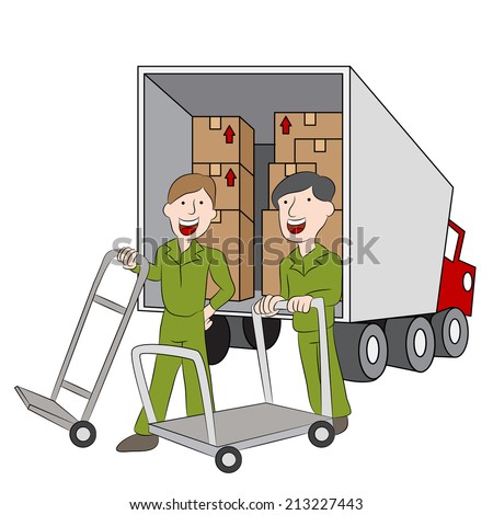 An image of employees of a moving company with their truck.