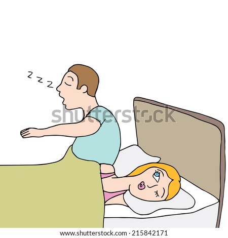 An Image Of A Sleep Walking Man In Bed With His Wife. Stock Vector ...