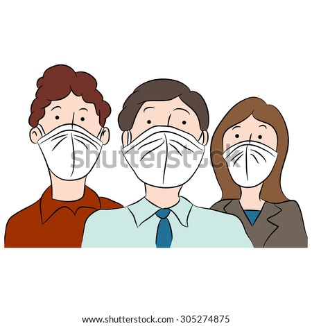 An image of cartoon people wearing masks to protect themselves from disease.