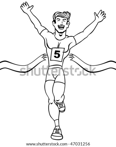 Cartoon Of A Man Reaching The Finish Line In A Running Event. Stock ...