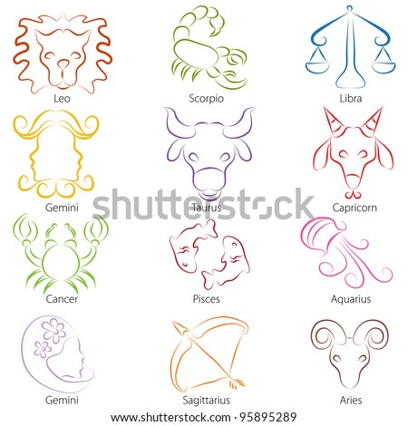 An Image Of A Zodiac Sign Line Art. Stock Vector Illustration 95895289 ...