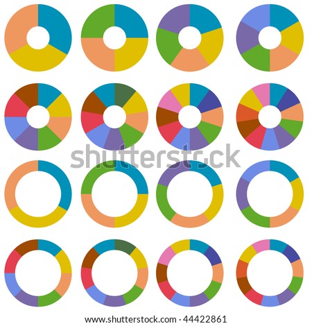 Set of wheel business chart icons in a variety of segments isolated on white.