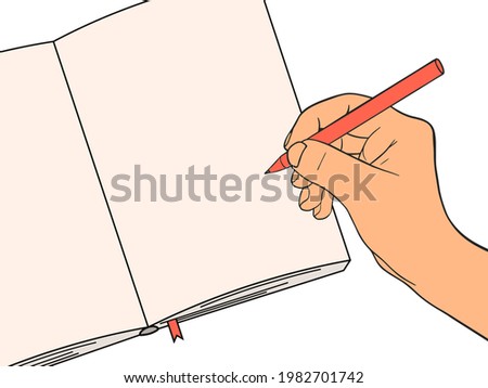 Write by hand in a notebook. Blank page of the diary. Vector illustration