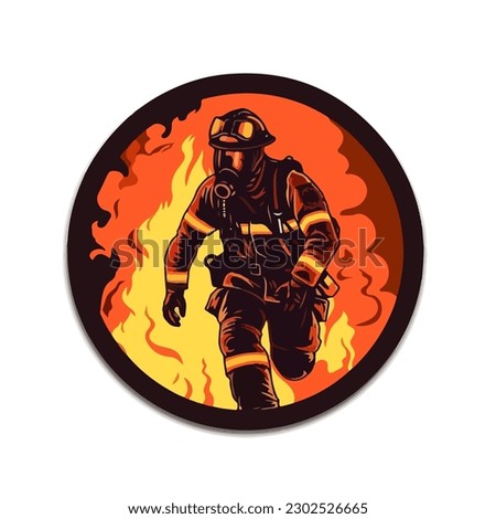 firefighter in work flames concept vector art print template