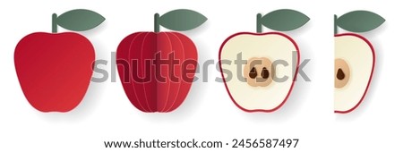 Set of 3d papercut apple sliced cutout pome fruit. Summer layered fruits. Juicy food elements for restaurant, food, drinks, bars, recipes, summer, sweets, vegan, social media, presentation design.