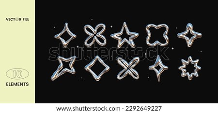 Vector illustration - Set of chrome Y2K elements. Trendy shapes with  glossy liquid metal effect. Great for your design web or print projects.