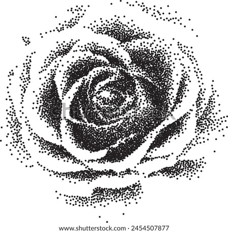 Grunge grain rose with a xerox or grainy photocopy effect. Dotted elements with halftone stipple effect for gothic collage design. Vector illustration.	