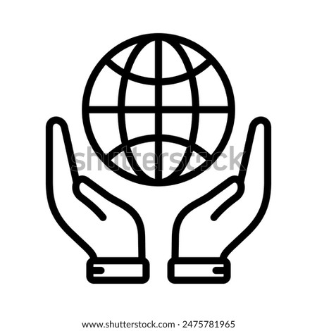 hand held world icon line vector design illustration template