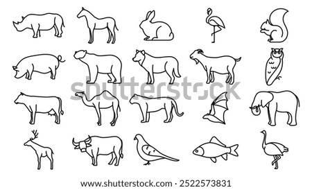 animal collection icon line vector design in trendy style with editable stroke