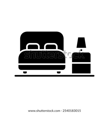 Hotel bed and nightlight icon solid vector design in trendy style