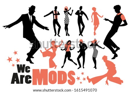 Pop and soul dance clipart collection. Set of mods and northern soul dancers isolated on white background.	 Imagine de stoc © 