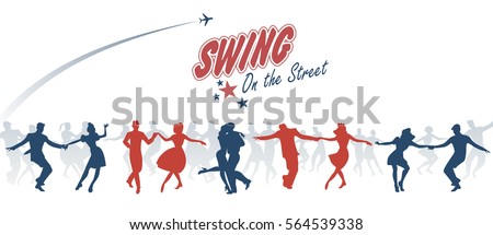 Group of young people dancing swing, lindy or rock n' roll on the street