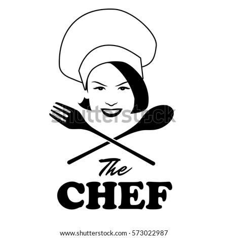 Woman Chef. Beautiful cook with spoon and fork. Retro style