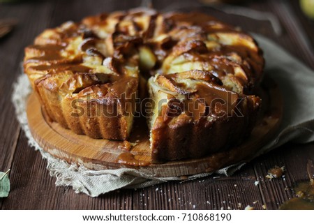Similar – Image, Stock Photo Apple pie with caramel.  Thanksgiving dessert top view