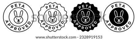 Peta approved icon vector set collection for web app ui use. Sign symbol of People for the Ethical Treatment of Animals. Vector round circle badge stamp style emblem of cruelty free rabbit bunny label