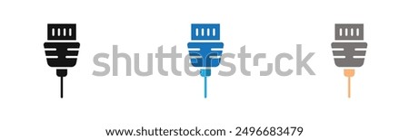 ethernet cable plug icon outline collection or set in black and white