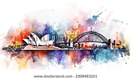 australia, sydney watercolor, watercolor painting