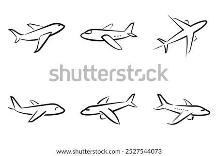 The image is a series of six different airplane designs, all of which are drawn in black and white. The planes are all different sizes and shapes, but they all share a similar style and design