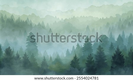 Similar – Foto Bild Wald in dichtem Nebel. Natur Landschaft Blick auf nebligen Wald im Herbst Saison