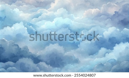 The sky is filled with clouds, creating a sense of calm and serenity. The blue color of the clouds is soothing and peaceful, making the scene feel tranquil and relaxing