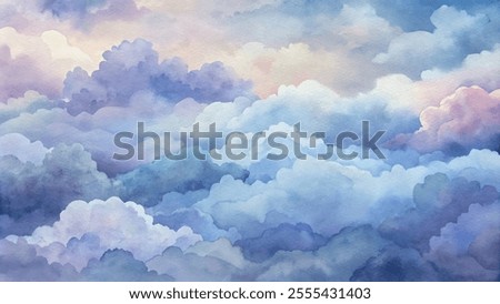 The sky is filled with clouds, creating a serene and peaceful atmosphere. The colors are soft and calming, making it a perfect backdrop for a relaxing scene