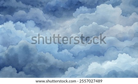 The sky is filled with clouds, creating a sense of calm and serenity. The blue color of the clouds is soothing and peaceful, making the scene feel tranquil and relaxing