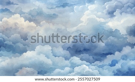 The sky is filled with clouds, creating a sense of calm and serenity. The blue color of the clouds is soothing and peaceful, making the scene feel tranquil and relaxing