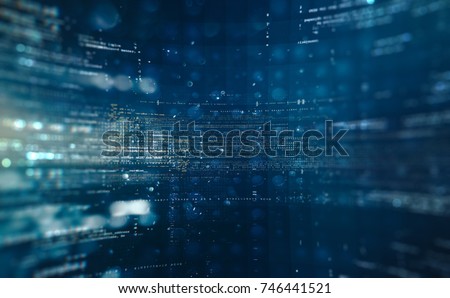 Abstract tech background. Floating Numbers HUD Background. Matrix particles grid virtual reality. Smart build. Grid core. Hardware quantum form. Foto stock © 