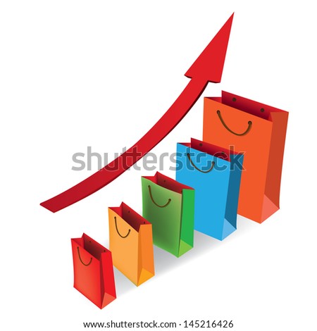 Sales growth chart. Presenting a getting better economy and increase of business income from the sale of commodities and services. Vector illustration.