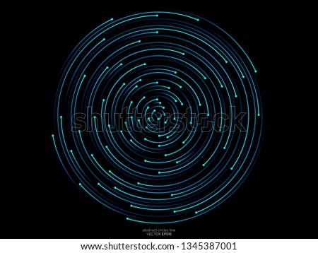Abstract orbits circle ring movement line in blue green light isolated on black background. Vector graphic in concept AI technology, science, music