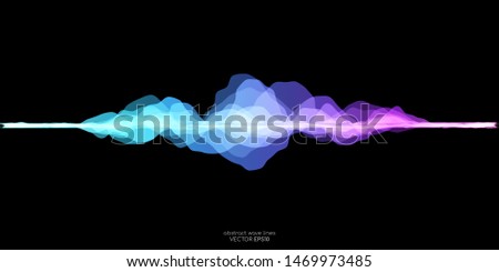 abstract motion sound wave equalizer colorful purple blue green isolated on black background. Vector illustration in concept of sound, voice, music