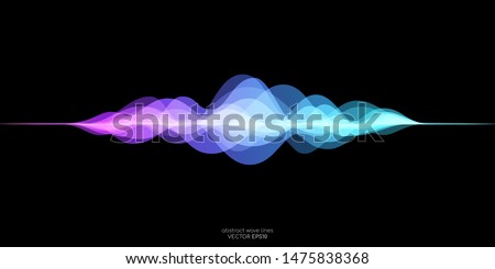 abstract motion sound wave equalizer colorful purple blue green isolated on black background. Vector illustration in concept of sound, voice, music