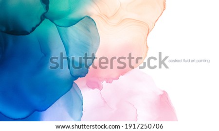 Abstract fluid art painting colorful pastel color pink and blue tone by alcohol ink and watercolor isolated on white space for background, banner, decoration.