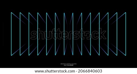 Abstract perspective rectangles line frame overlay pattern by green blue colors on black background. Vector illustration in concept technology, modern.