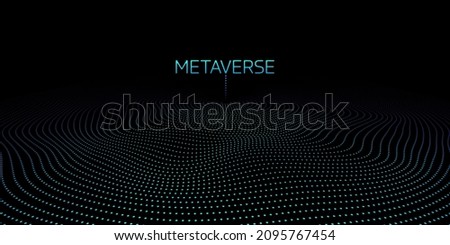 Metaverse world map globe blue light dots pattern wavy background in concept Metaverse, virtual reality, augmented reality and blockchain technology.